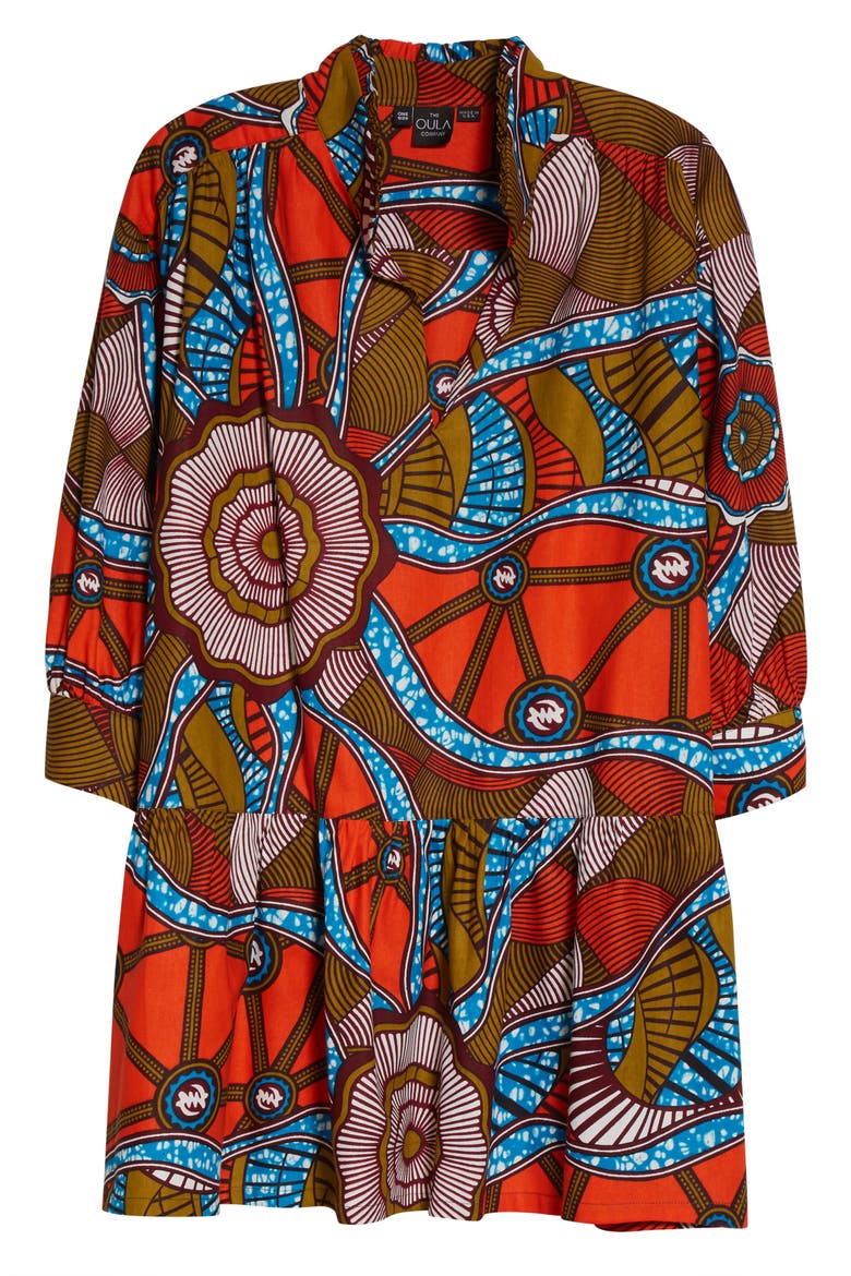 Curator Wave Print Drop Waist Tunic, Alternate, color, BRICK BLUE GREEN WAX