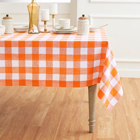 Linen Tablecloth for Dining Table, Holiday and Everyday Dining Table Decor - Buffalo Check