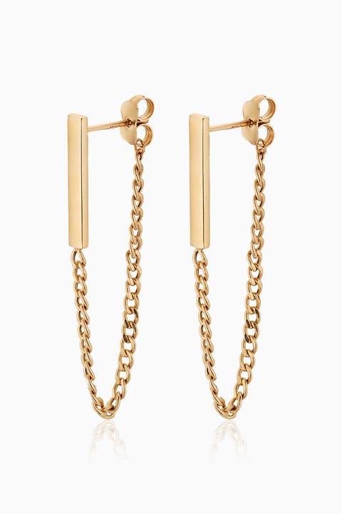 14K Yellow Gold Carmine Curb Bar Drop Earrings