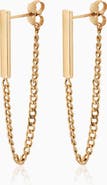 Oradina 14K Yellow Gold Carmine Curb Bar Drop Earrings