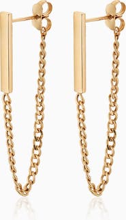 Oradina 14K Yellow Gold Carmine Curb Bar Drop Earrings