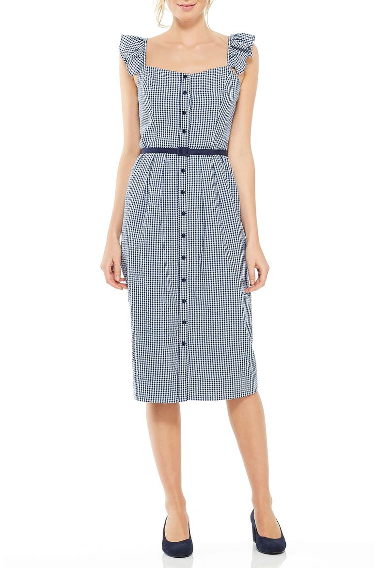 Carly Gingham Sheath Dress, Main, color, BLUE/ WHITE