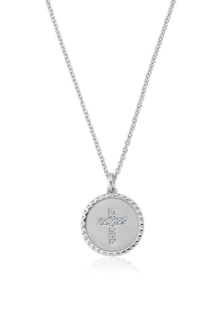 Brilliant Round Cross Medallion Pendant Necklace, Alternate, color, PURE PLATINUM/ CLEAR STONE