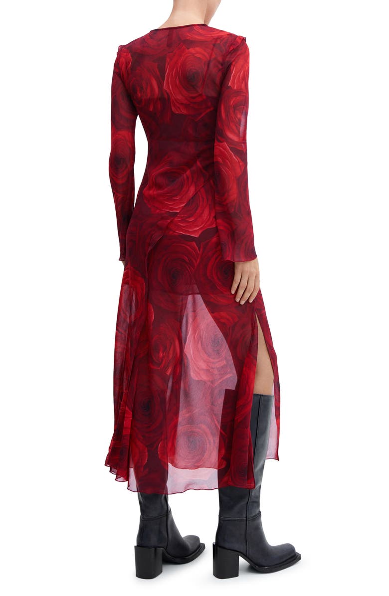 MANGO Floral Long Sleeve Chiffon Midi Dress, Alternate, color,