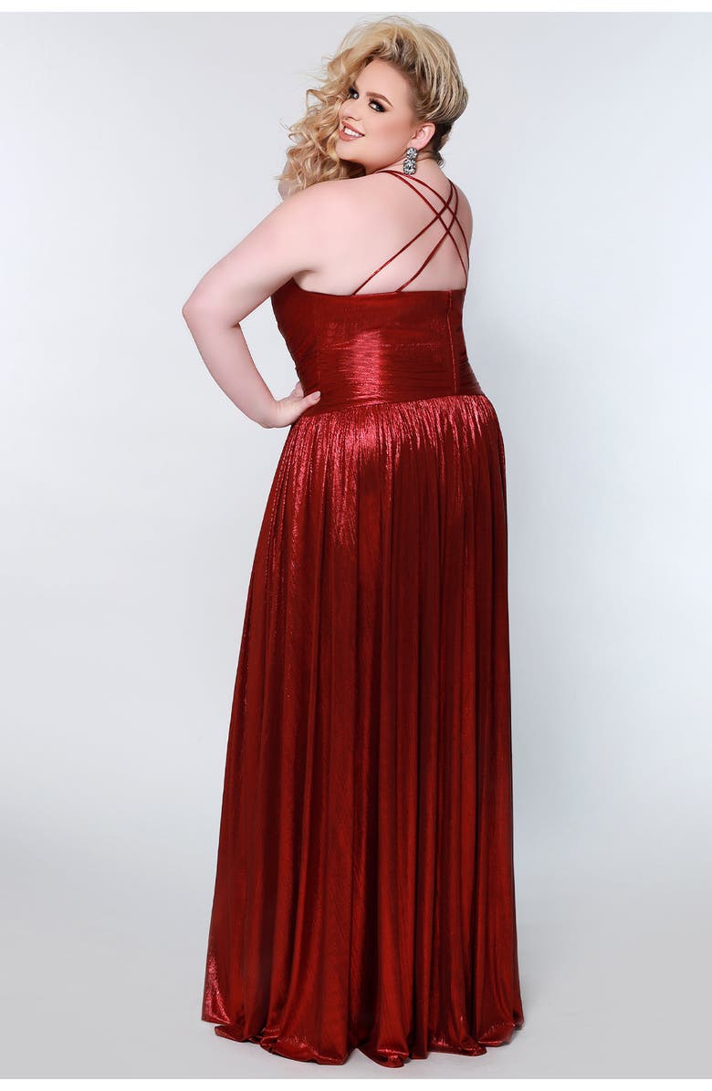Celebrations by Sydney's Closet A-line Plus Size Metallic Formal Dress, Alternate, color, Crimson