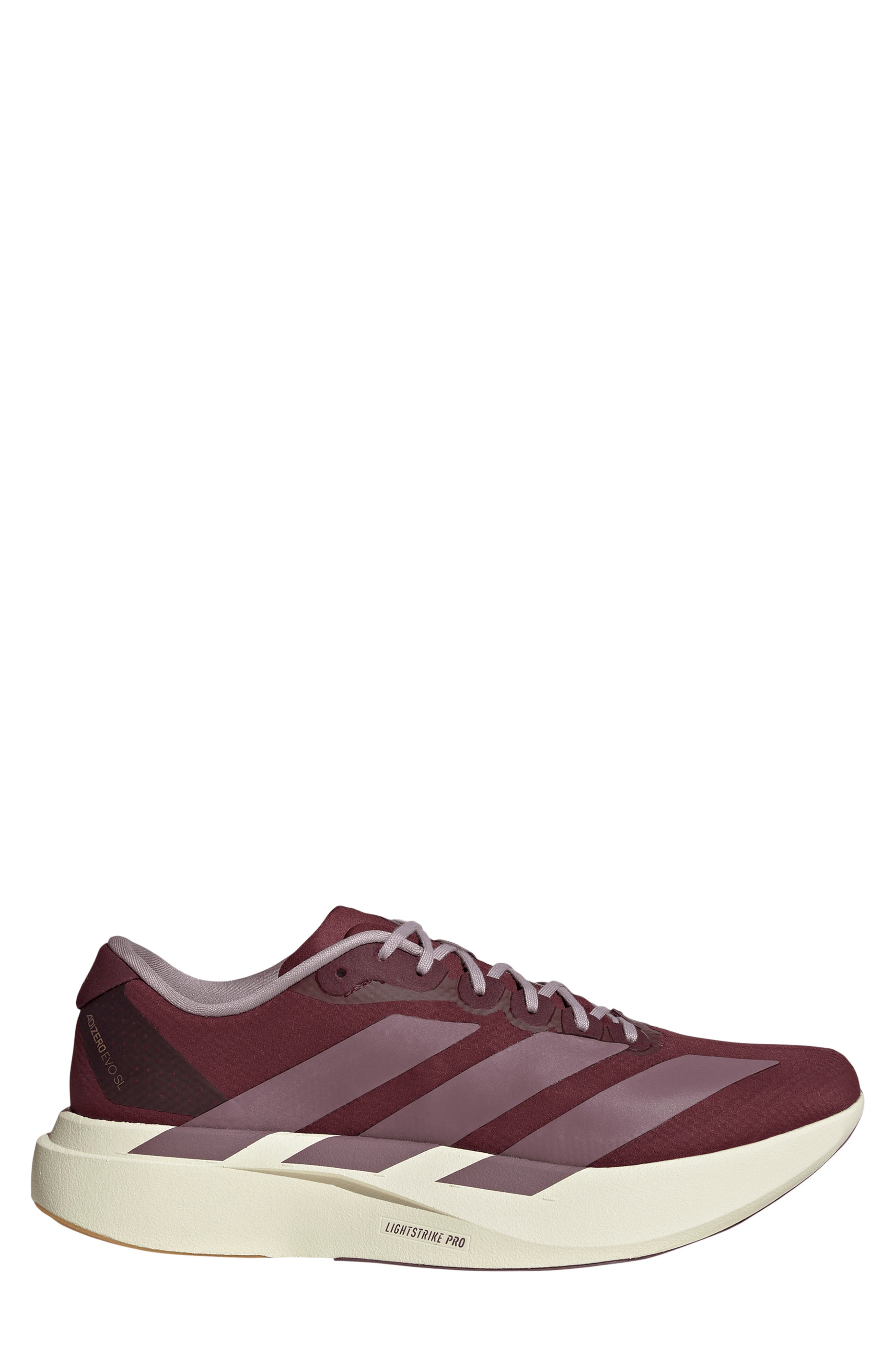 Adizero Evo SL Running Shoe, Alternate, color, MAROON/ SHADOW FIG/ FIG