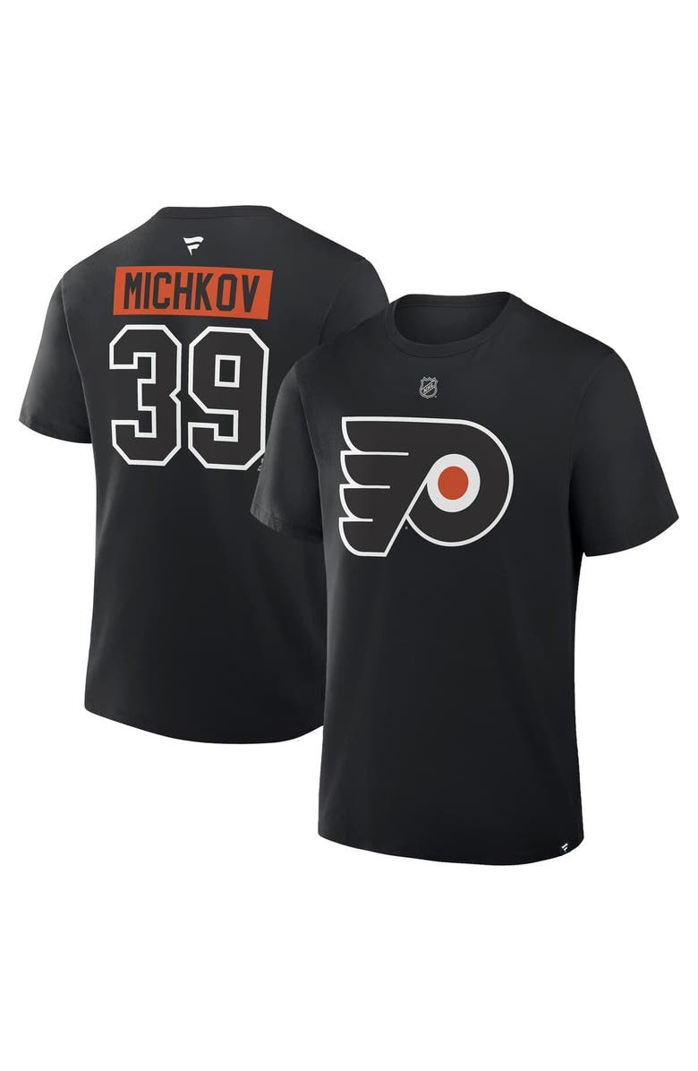 FANATICS Men's Fanatics Matvei Michkov Black Philadelphia Flyers Authentic Stack Name & Number T-Shirt, Main, color, Black