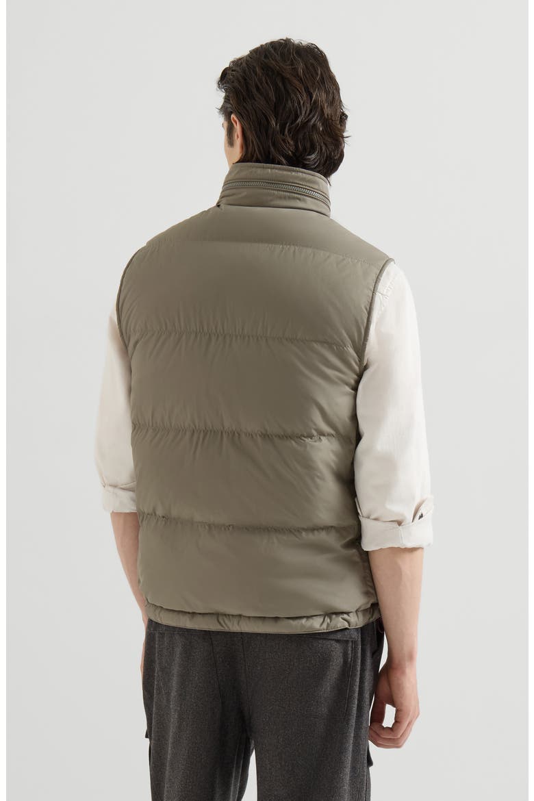 Lightweight techno fabric down vest with packable hood, Alternate, color, Military
