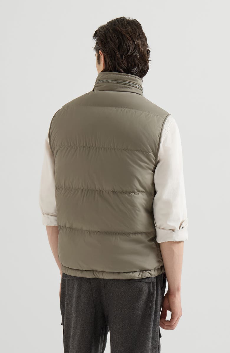 Brunello Cucinelli Lightweight techno fabric down vest with packable hood, Alternate, color, Military