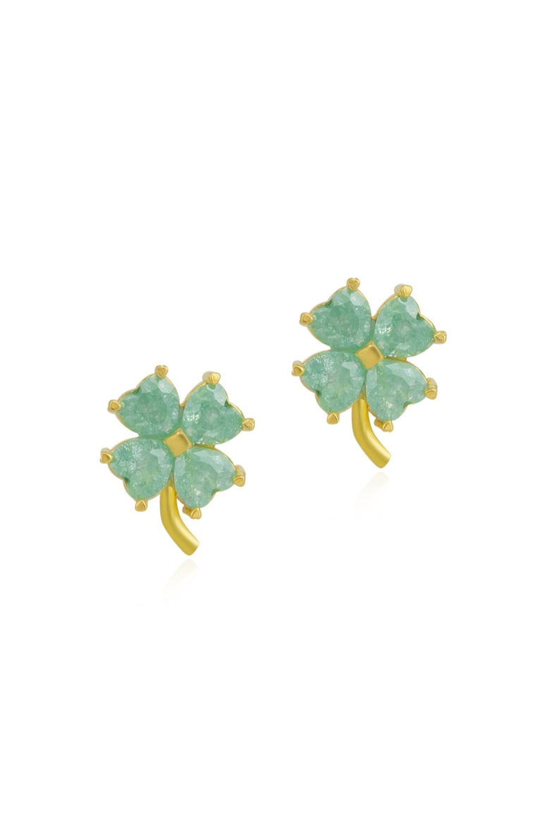 Four Leaves Clover Sterling Silver Stud Earring - Green, Main, color, Gold