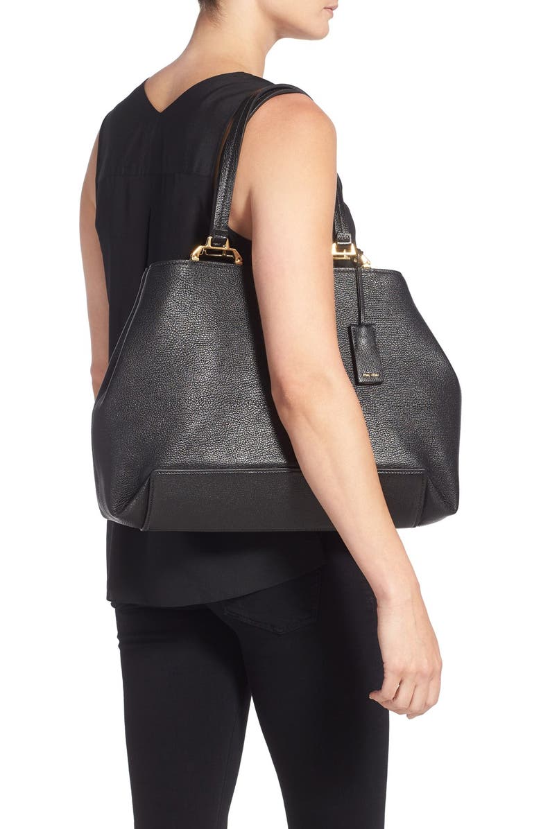Miu Miu 'Madras' Goatskin Leather Tote, Alternate, color,