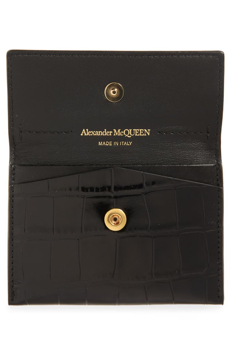 McQueen Alexander McQueen Croc Embossed Leather Card Holder, Alternate, color, 