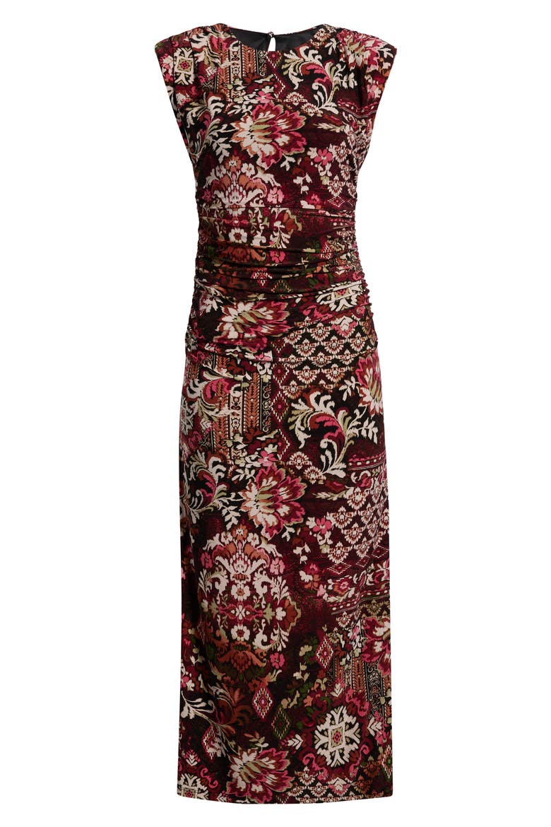Print Ruched Maxi Dress, Alternate, color, PMU