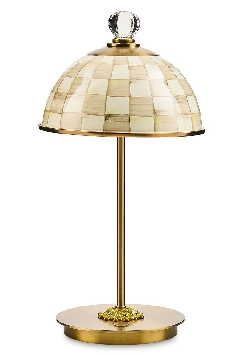Mocha Check LED Rechargeable Dome Table Lamp, Main, color, MOCHA