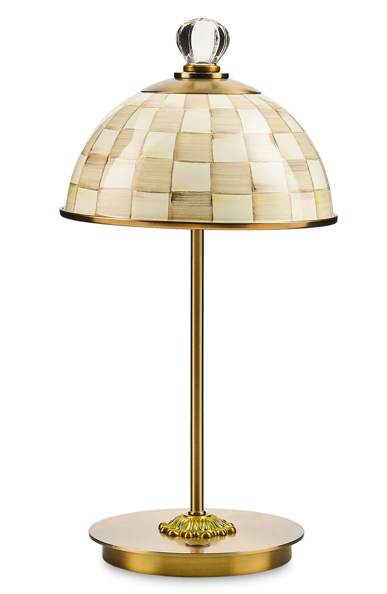 MACKENZIE CHILDS Mocha Check LED Rechargeable Dome Table Lamp, Main, color, Mocha