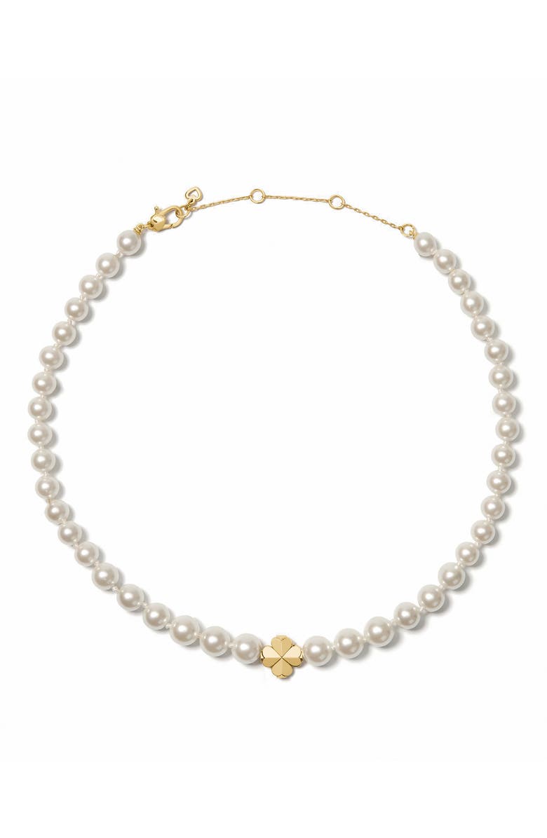 Kate Spade New York spade flower faux pearl short necklace, Main, color, White Gold.