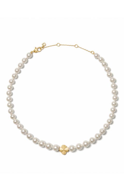spade flower faux pearl short necklace