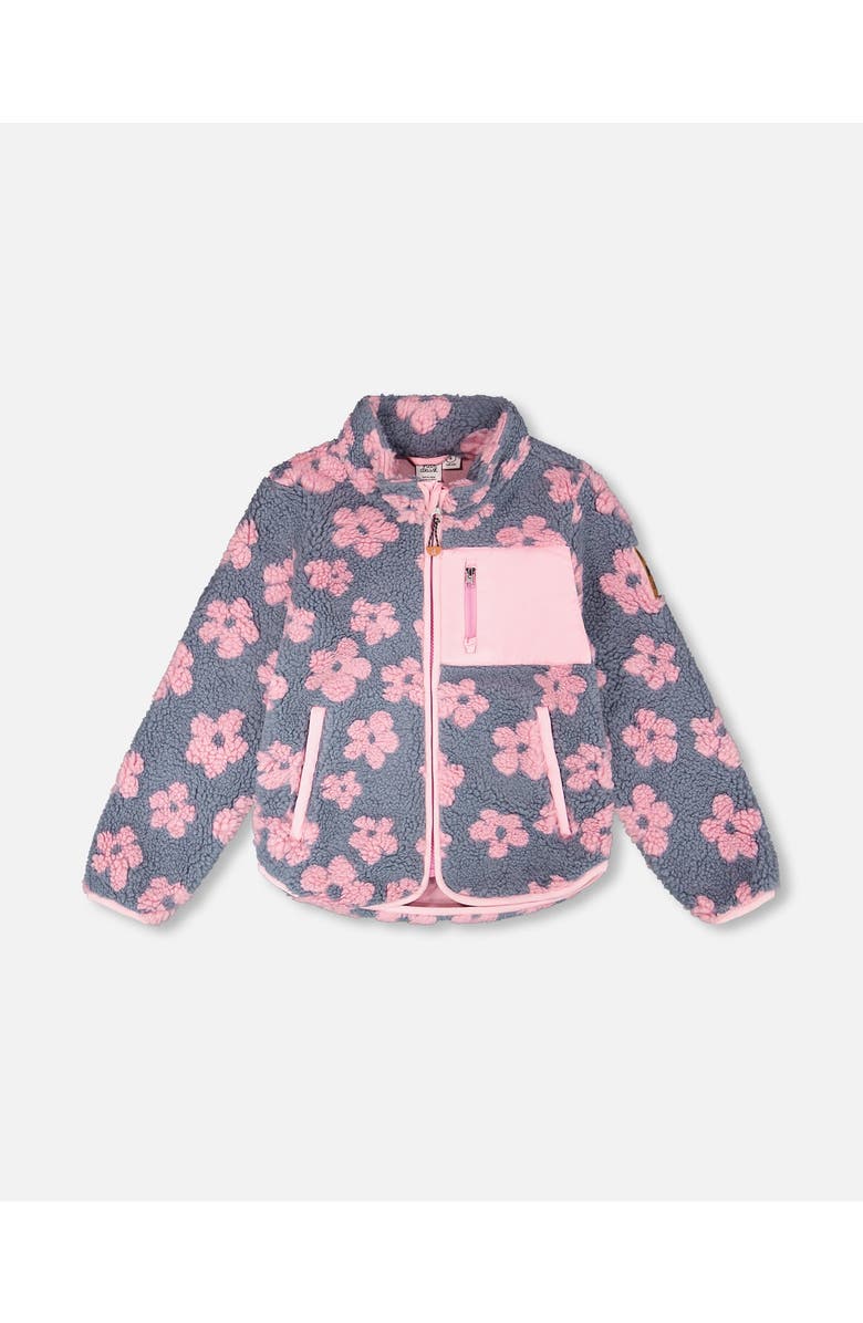 Deux par Deux Fleece Long Sleeve Flowers Jacket, Main, color, Pink Flowers