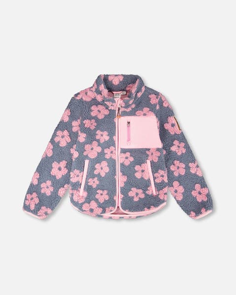 Fleece Long Sleeve Flowers Jacket (Toddler, Little Kid & Big Kid)