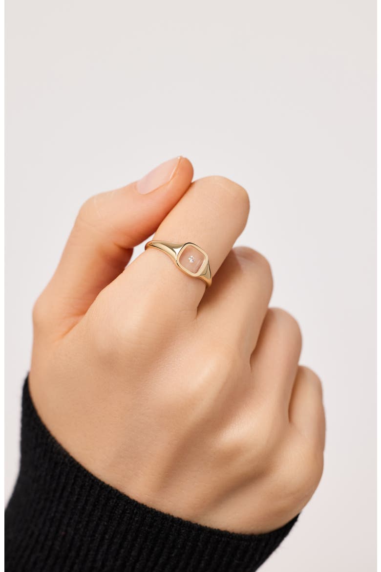 Solid Yellow Gold - Floating Diamond Signet Ring, Alternate, color, Gold