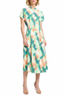 Misook Fit & Flare Crêpe de Chine Midi Dress