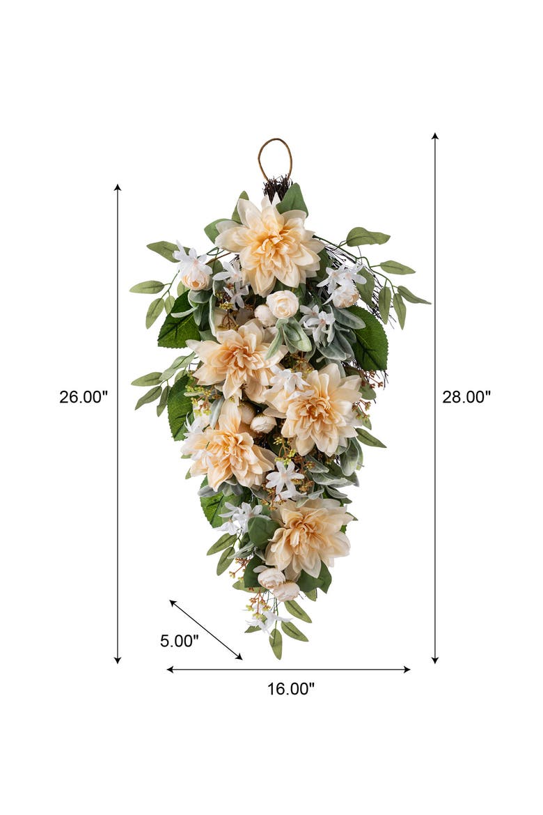 28"H Peach Dahlia Artificial Floral Teardrop, Alternate, color, Beige