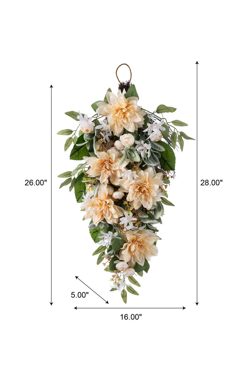 Glitzhome 28"H Peach Dahlia Artificial Floral Teardrop, Alternate, color, Beige