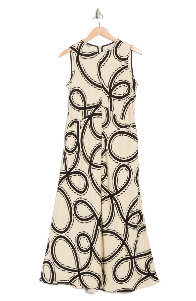 MELLODAY Sleeveless Fit & Flare Midi Dress, Alternate, color, Ivory/ Black Print