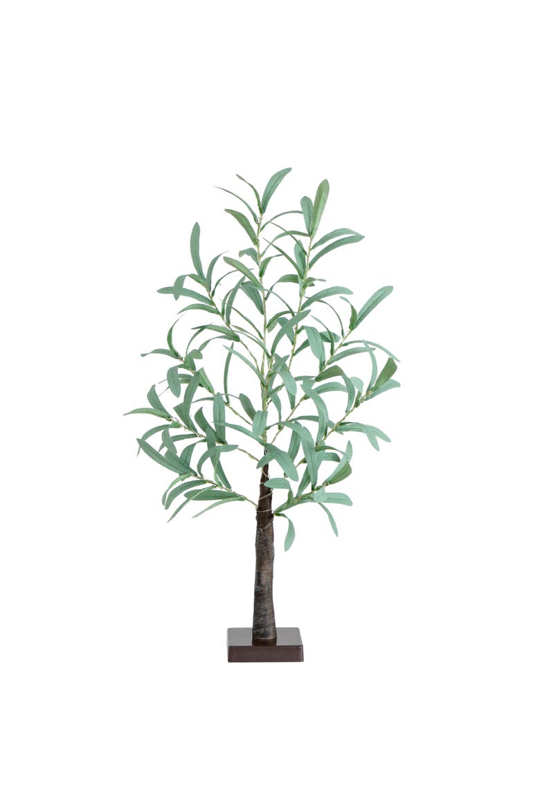 2-ft Lighted Artificial Olive Tree with 60 Warm White LED Lights, Main, color, Green