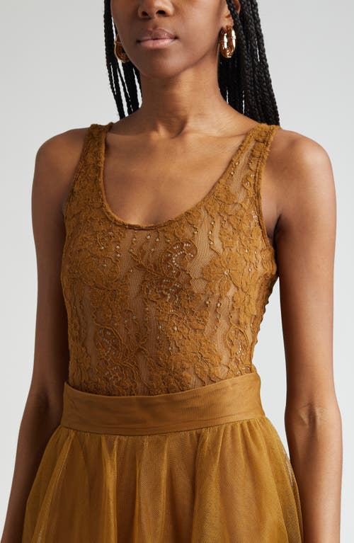 Zimmermann Scoop Neck Lace Bodysuit In Hazelnut