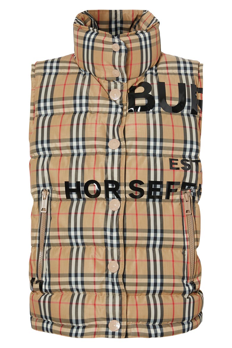 Sterling Horseferry Print Vintage Check Down Puffer Vest, Alternate, color, ARCHIVE BEIGE IP CHK