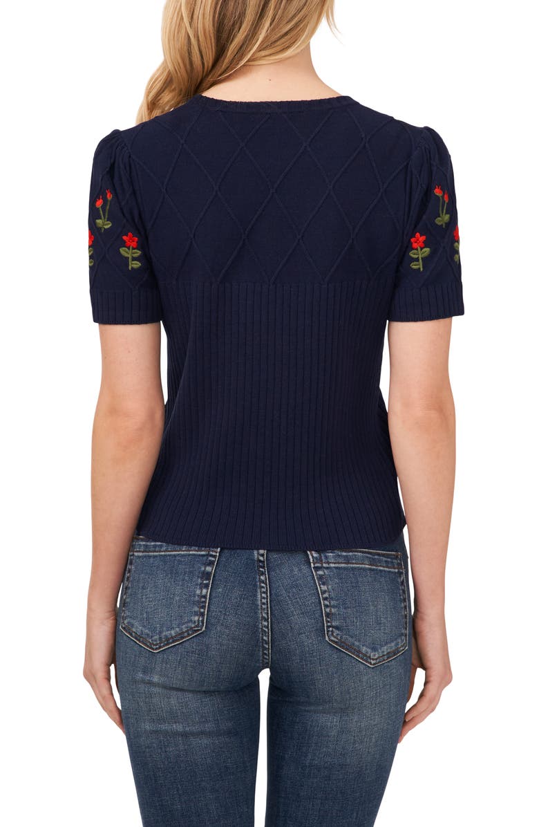 CeCe Cotton Embroidered Short Sleeve Sweater, Alternate, color,