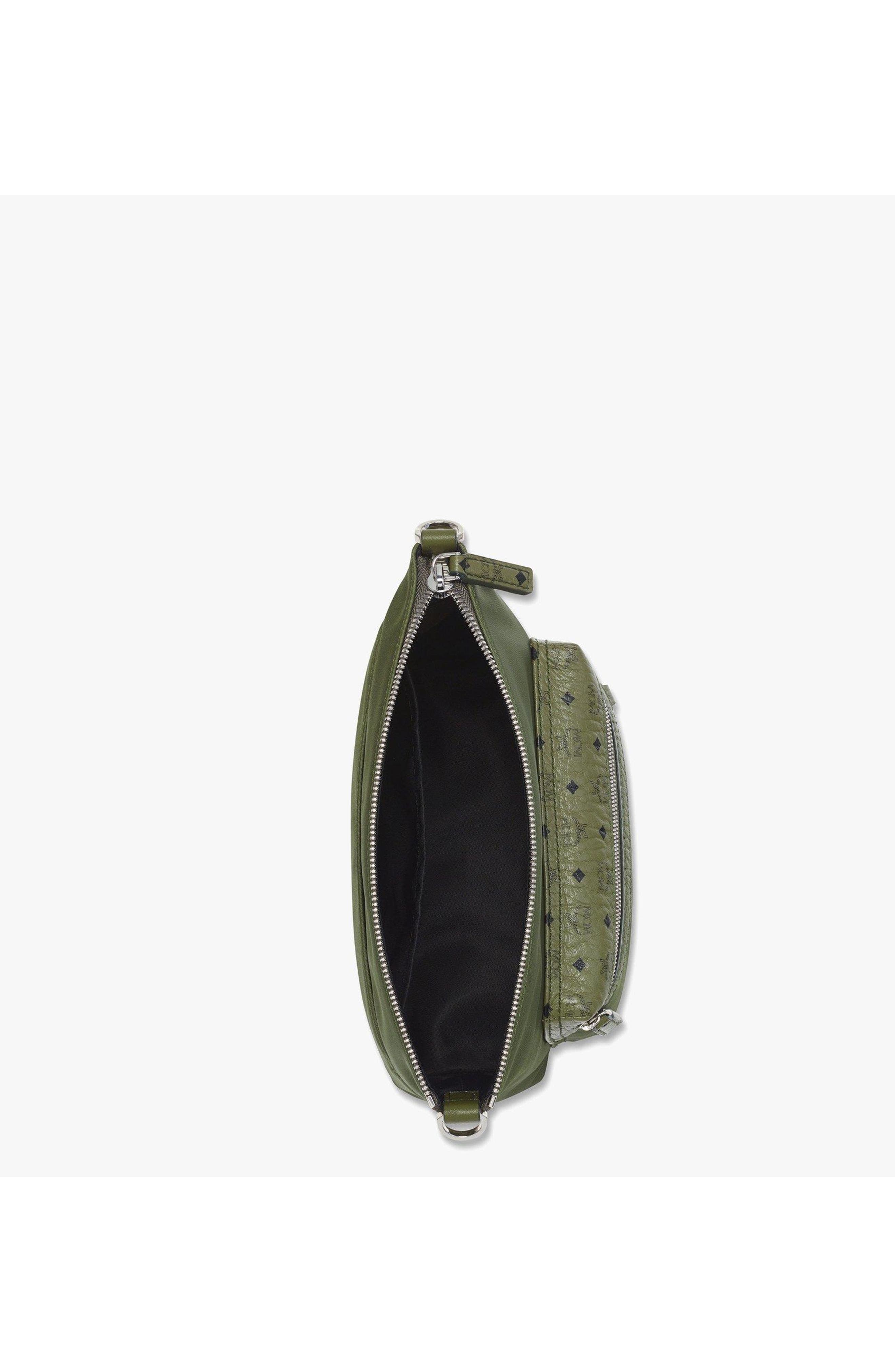 MCM Aren Crossbody in ECONYLÂ<sup>®</sup> and Leather, Alternate, color, Khaki Moss