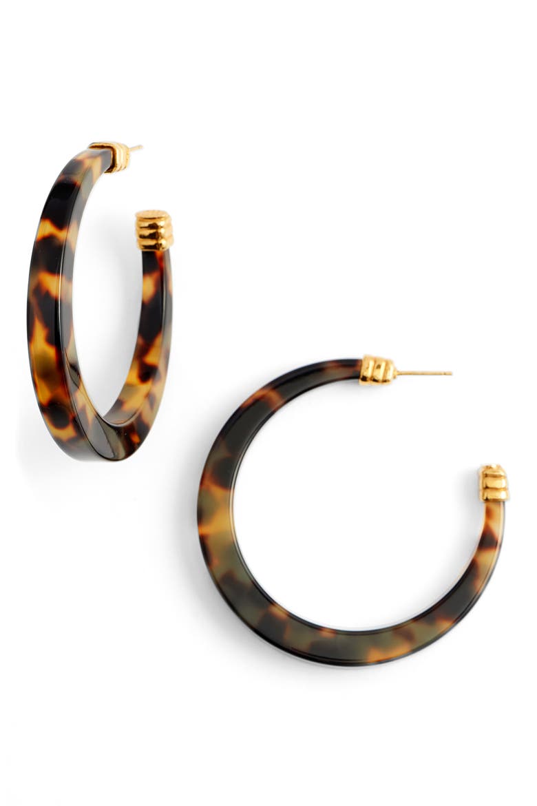Tortoiseshell Open Hoop Earrings, Main, color, TORTOISE