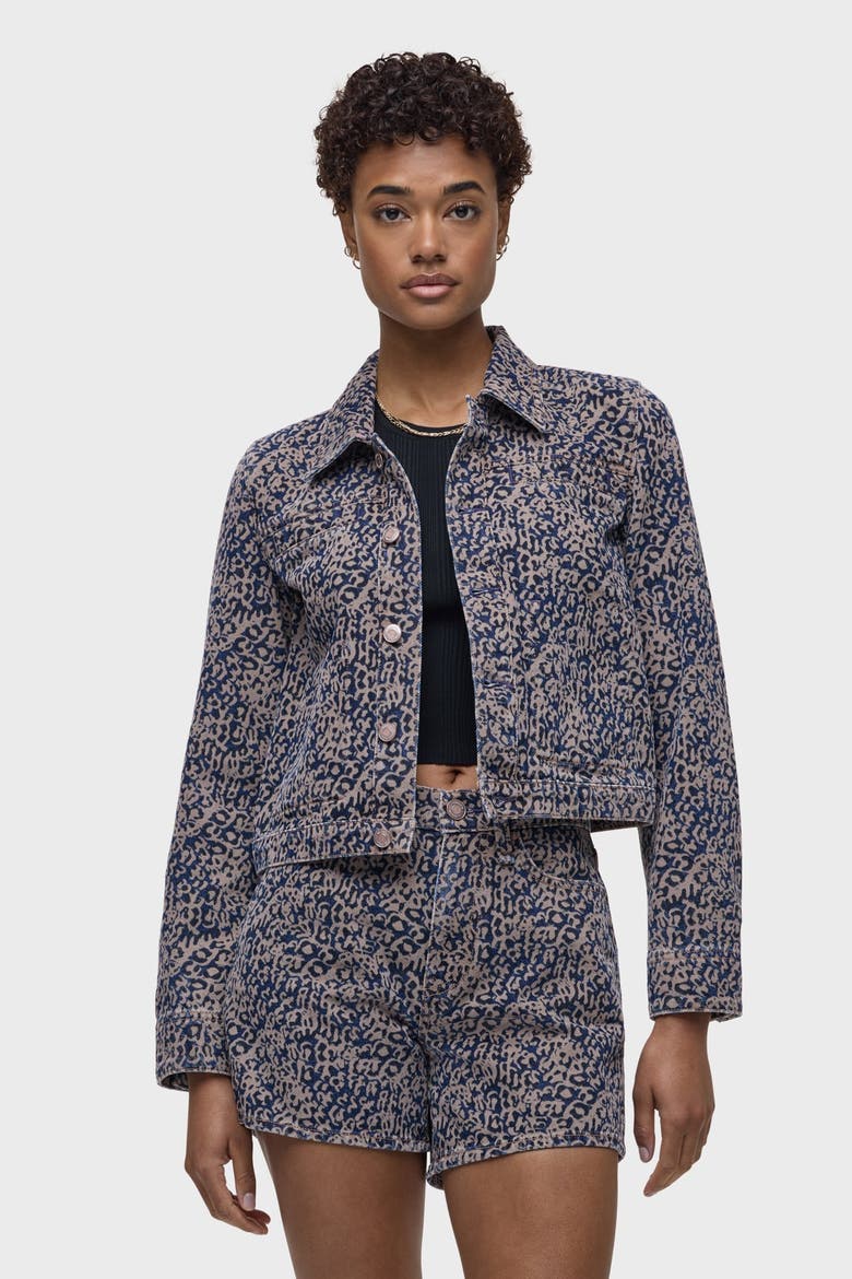 Liza Trucker Jacket, Main, color, INDIGO LEOPARD
