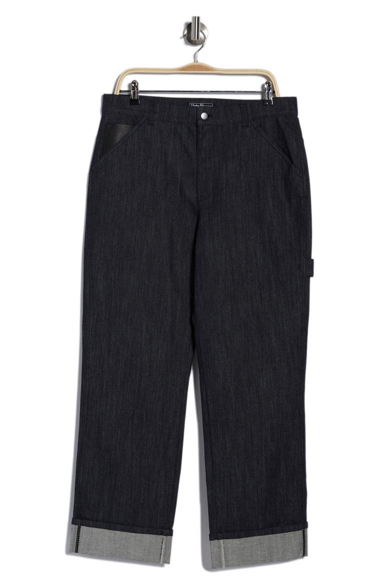 Wide Rolled Cuff Denim Jeans, Main, color, BLUE