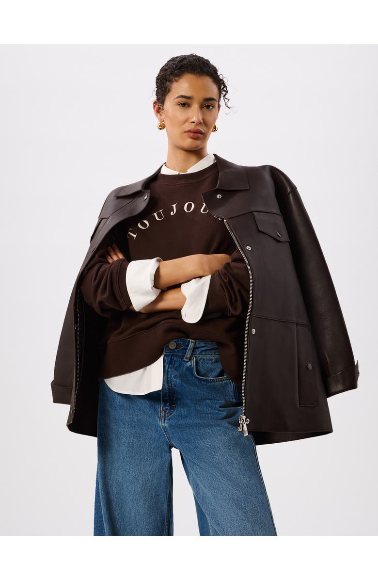 Whistles Relaxed Logo Crew Sweatshirt, Alternate, color, Chocolate