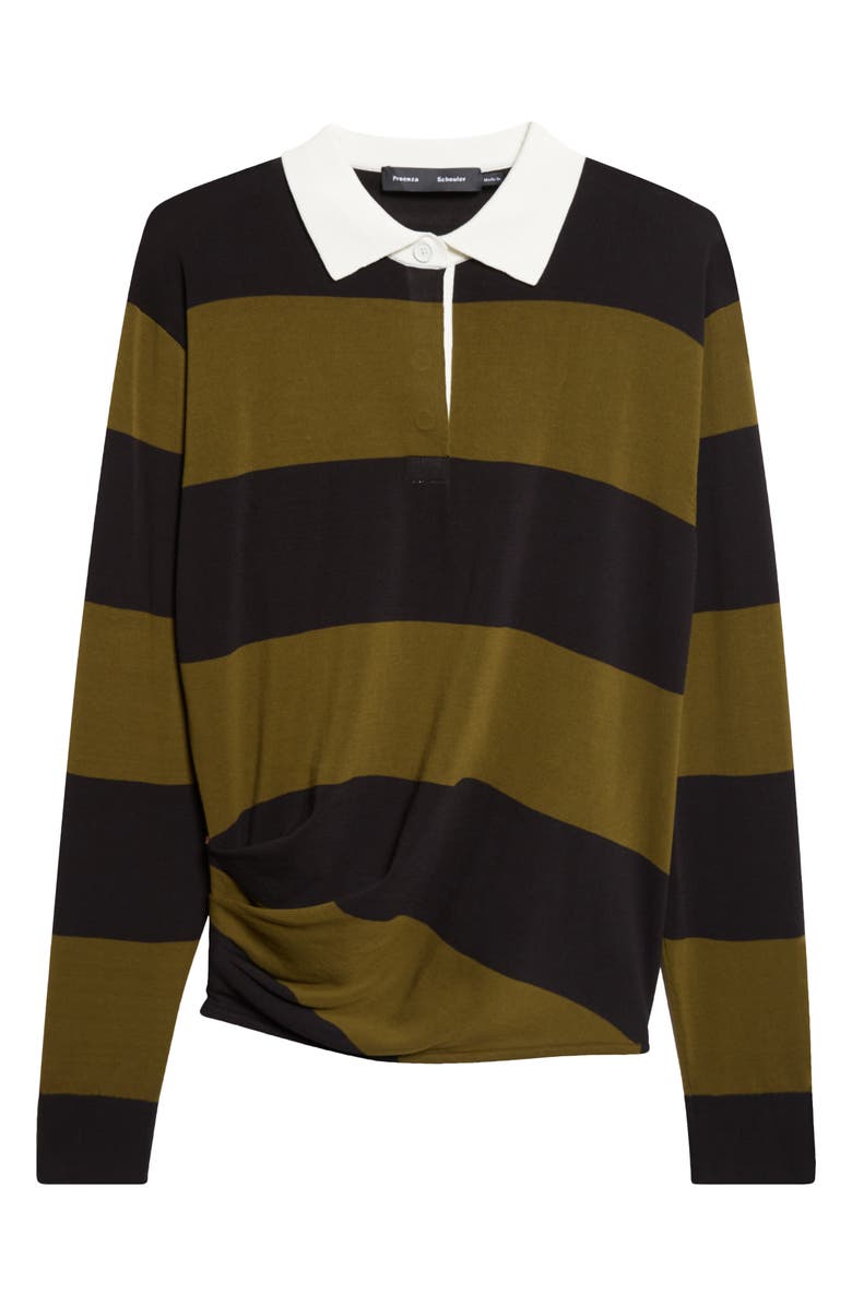 Proenza Schouler Corinna Stripe Ruched Cotton Rugby Shirt, Main, color, Black Multi