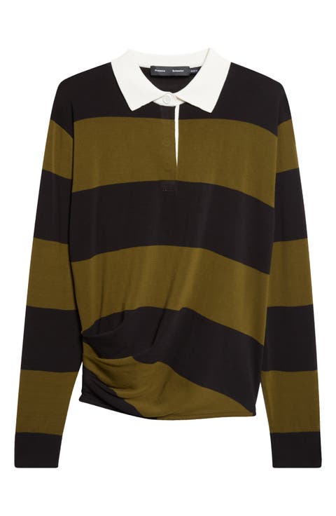 Corinna Stripe Ruched Cotton Rugby Shirt