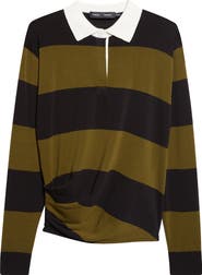 Proenza Schouler Corinna Stripe Ruched Cotton Rugby Shirt