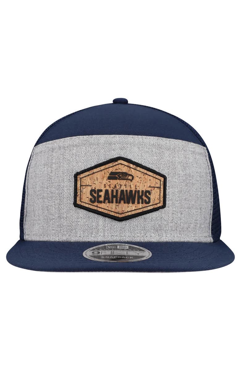 New Era Men's New Era Gray/Navy Seattle Seahawks Cork Split Panel 9FIFTY Trucker Snapback Hat, Alternate, color, Gray