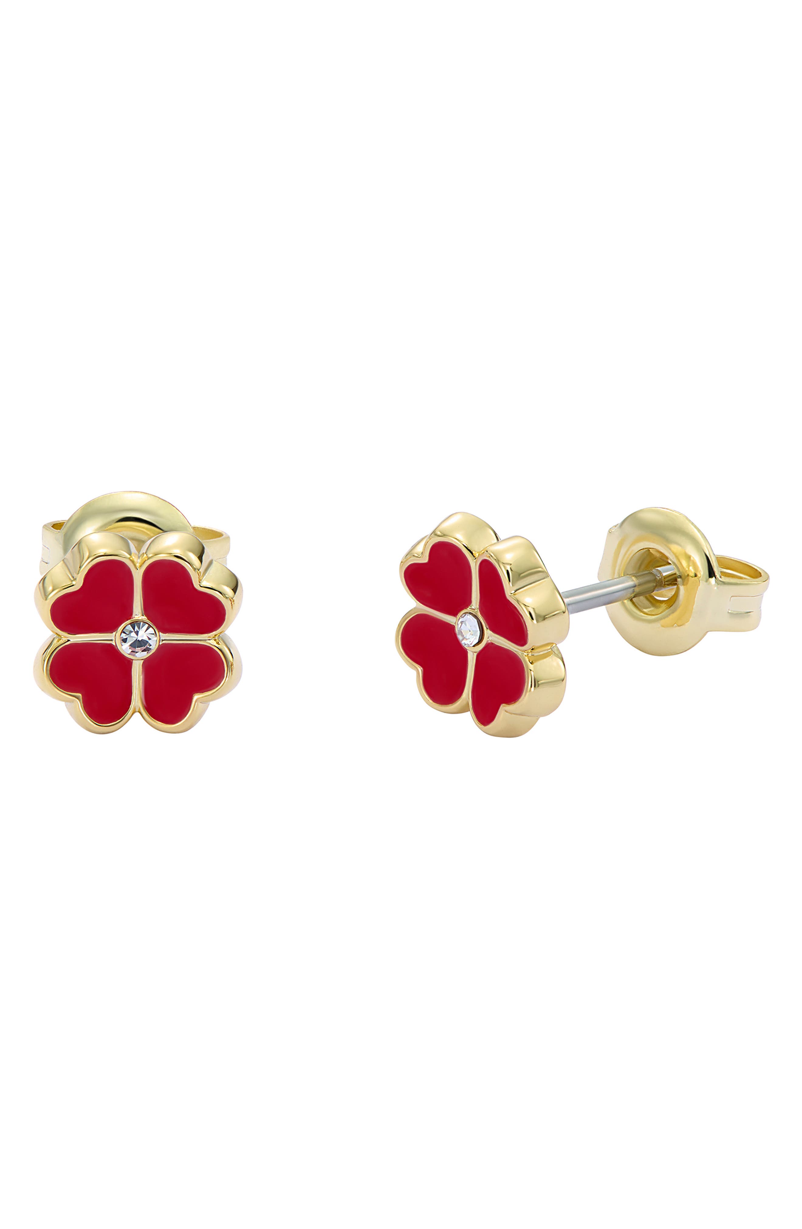 GOLD TONE RED CLEAR CRYSTAL