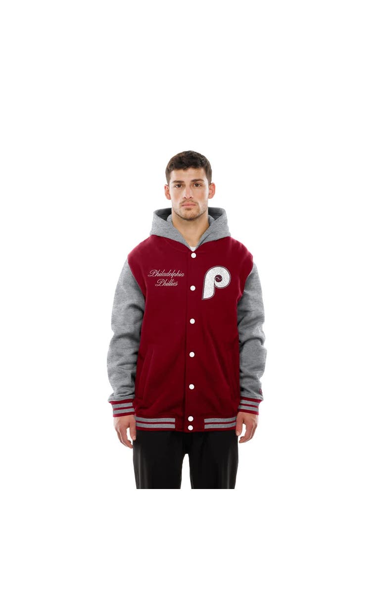 New Era Men's New Era Burgundy Philadelphia Phillies Throwback Prep Full-Snap Hoodie Jacket, Alternate, color, 
