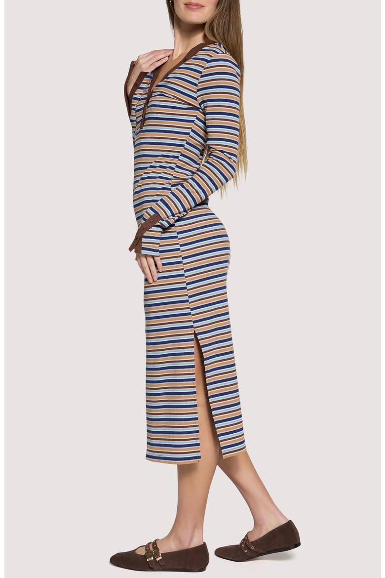 Dreamy Edit Stripe Long Sleeve Cotton Blend Midi Dress, Alternate, color, BLUE-BROWN-MULTI