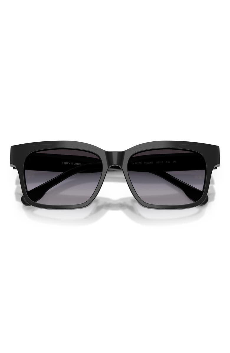 Tory Burch 55mm Rectangular Sunglasses, Alternate, color, Black / Grey Gradient