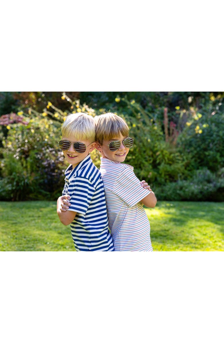 Busy Bees Boys Short Sleeve Polo Red White and Blue Stripe, Alternate, color, White And Blue Stripe