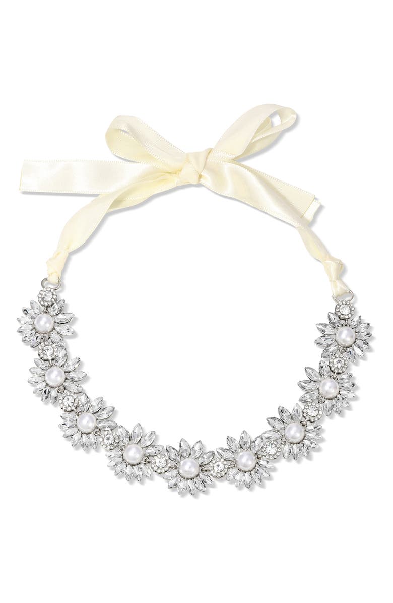 EYE CANDY LOS ANGELES Allegra Imitation Pearl & Crystal Choker Necklace, Main, color, Silver