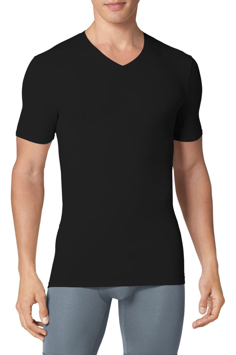 Second Skin High V-Neck Undershirt, Main, color, BLACK