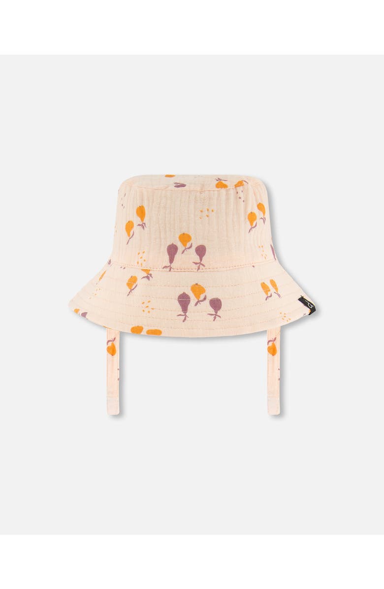 Deux par Deux Baby Girl's Printed Muslin Bucket Hat Peach With Pears, Main, color, Peach With Pears Print