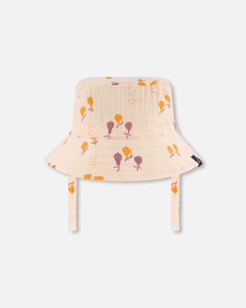 Baby Girl's Printed Muslin Bucket Hat Peach With Pears